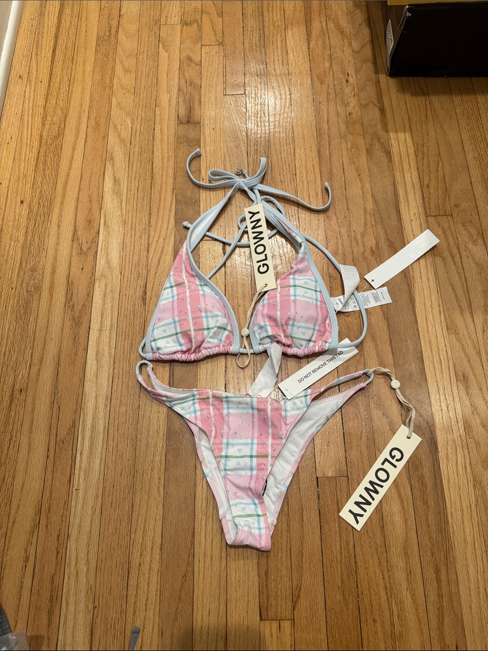 GLONWY Pink Plaid Triangle Bikini Set size medium - Picture 4 of 7